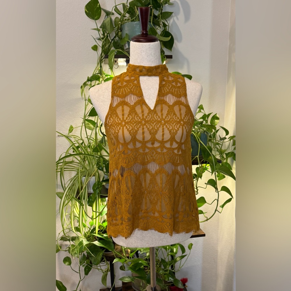 love, Fire Mustard Lace Halter Blouse